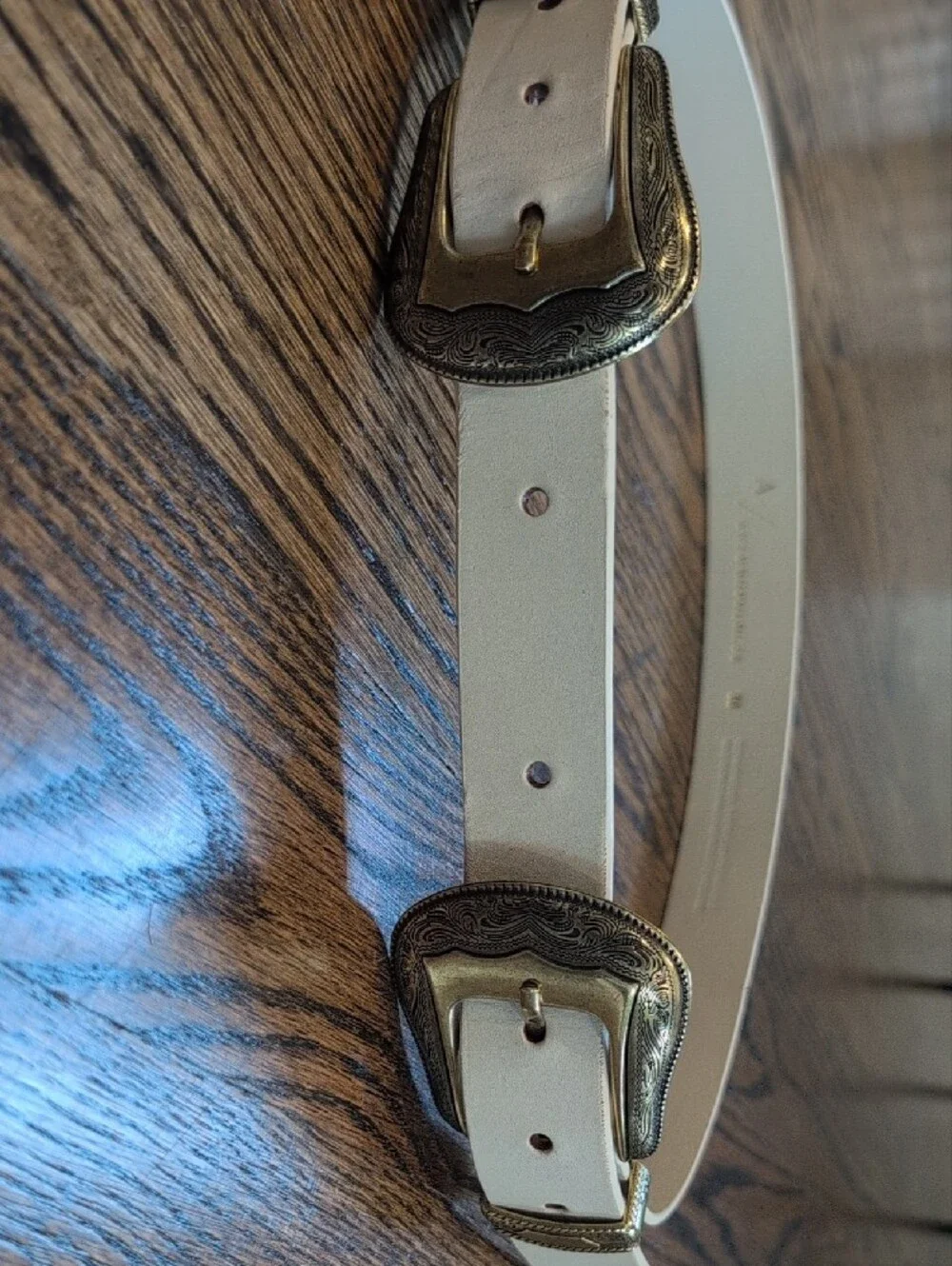 Women's Western Cream Double-Buckle Waist Belt with Gold Hardware -Anthropologie